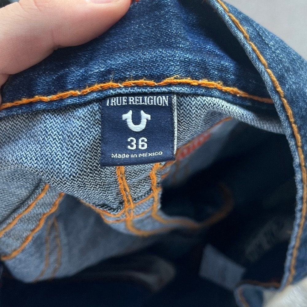 True Religion Geno Super T Relaxed Slim Jeans Indigo Aged Thick Stitch Mens 36 - Picture 11 of 14